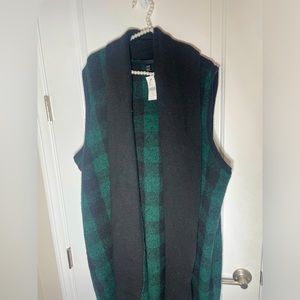 NWT LANE BRYANT hunter green black plaid duster vest size 22/24